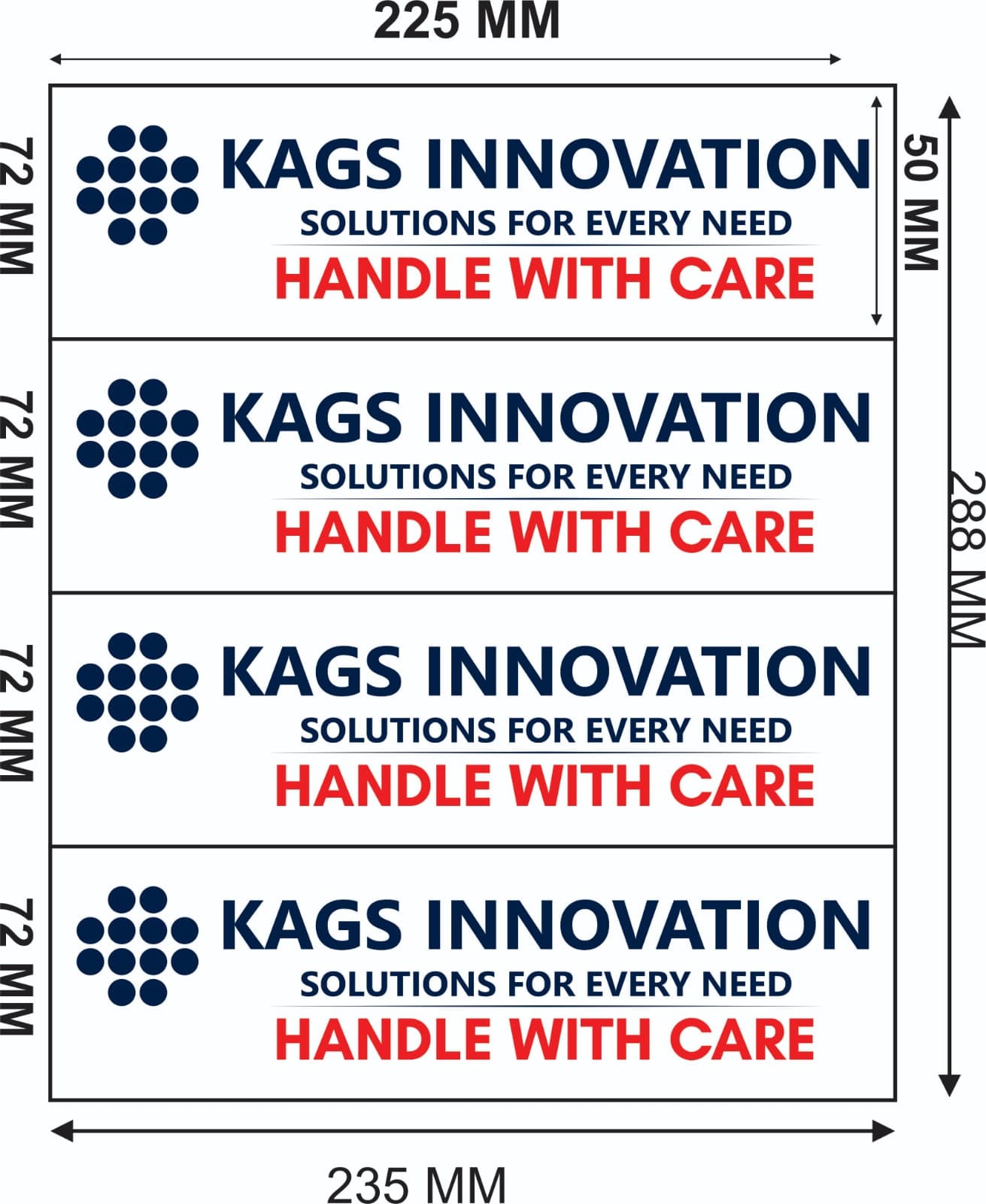 Two-colour artwork: A blue identity and red handling message in the proof